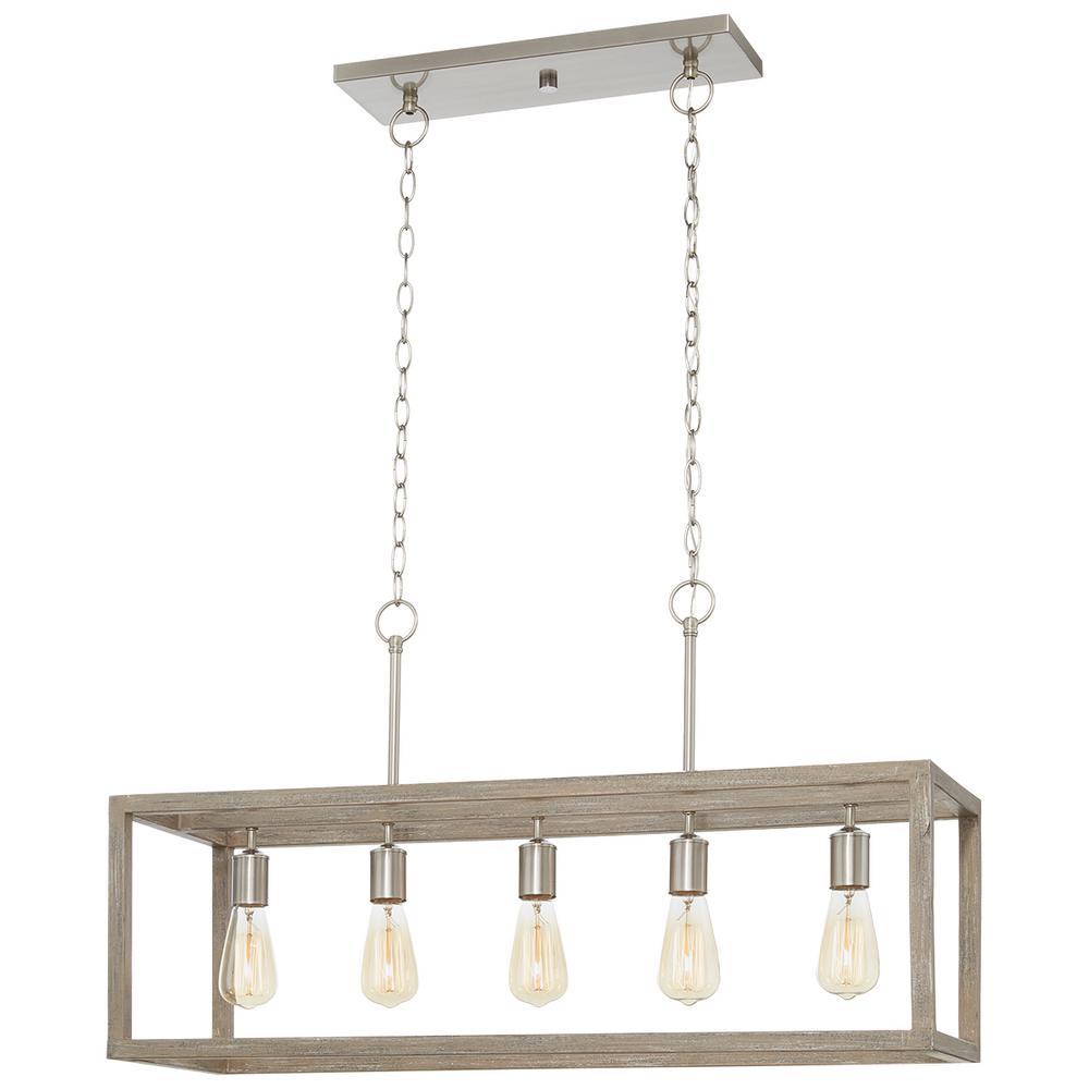 Boswell Quarter 5-Light Brushed Nickel Island Chandelier with Weathered Wood Accents - 7965HDCDI