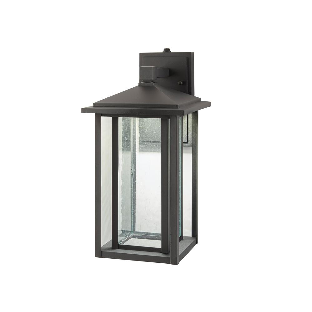 Mauvo Canyon Collection Black Outdoor Seeded Glass Dusk to Dawn Wall Lantern Sconce - KB 06005-DEL