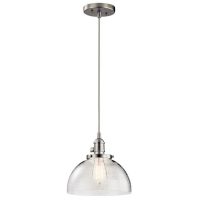 Kichler Avery Brushed Nickel Farmhouse Seeded Glass Dome Pendant Light - 43853NI