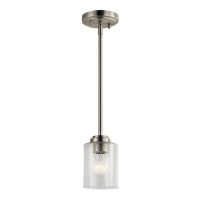 Kichler Winslow Brushed Nickel Modern/Contemporary Seeded Glass Cylinder Pendant Light - 44032NI