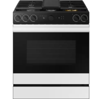 Samsung - Bespoke 30 in. 6.0 cu. ft. 5 Burner Smart Slide-In Gas Range with Smart Oven Camera & Air Fry + Sous Vide in White Glass