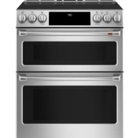 Cafe - 30 in. 5 Burner Element Smart Slide-In Double Oven Induction Range with Convection in Stainless Steel