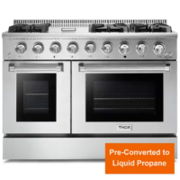 Thor Kitchen - Pre-Converted Propane 48 in. 6.7 cu. ft. Double Oven Gas Fuel Range with Convection Oven in Stainless Steel