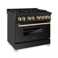 ZLINE - Kitchen and Bath Autograph Edition 36 in. 6 Burner Dual Fuel Range in Black Stainless Steel and Polished Gold