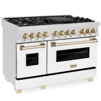 ZLINE - Kitchen and Bath Autograph Edition 48 in. 7 Burner Dual Fuel Range in Fingerprint Resistant Stainless, White Matte and Polished Gold
