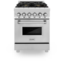 ZLINE - Kitchen and Bath 24 in. 4 Burner Dual Fuel Range with Brass Burners in Stainless Steel