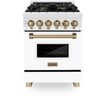 ZLINE - Kitchen and Bath Autograph Edition 24 in. 4 Burner Dual Fuel Range in Stainless Steel, White Matte and Champagne Bronze