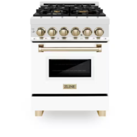 ZLINE - Kitchen and Bath Autograph Edition 24 in. 4 Burner Dual Fuel Range in Stainless Steel, White Matte and Polished Gold