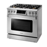 Thor Kitchen - Tilt Panel 36-in 6 Burners Freestanding Gas Range with self-cleaning air fry convection oven in. Stainless Steel in LP