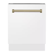 ZLINE - Kitchen and Bath Autograph Edition 24 in. Top Control 8-Cycle Tall Tub Dishwasher with 3rd Rack in White Matte and Champagne Bronze