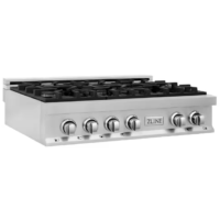 ZLINE - Kitchen and Bath 36 in. 6 Burner Front Control Gas Cooktop in Stainless Steel